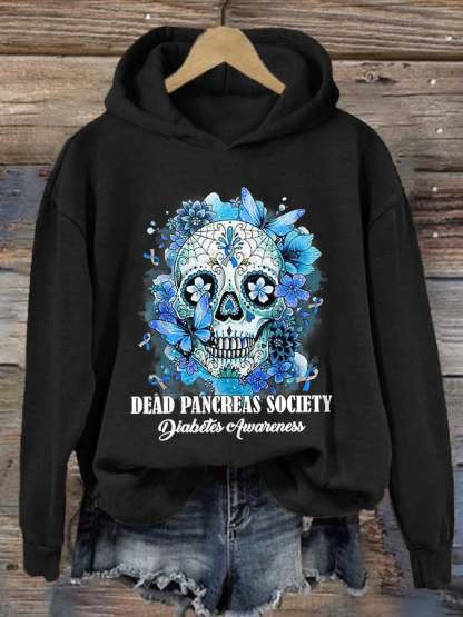 Women's Dead Pancreas Society Diabetes Awareness Print Casual Hoodie