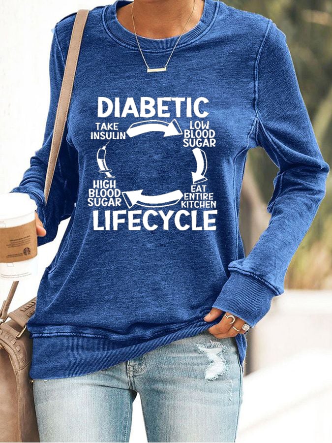 Women's Diabetic Life Cycle Diabetes Support Awareness Print Casual Sweatshirt