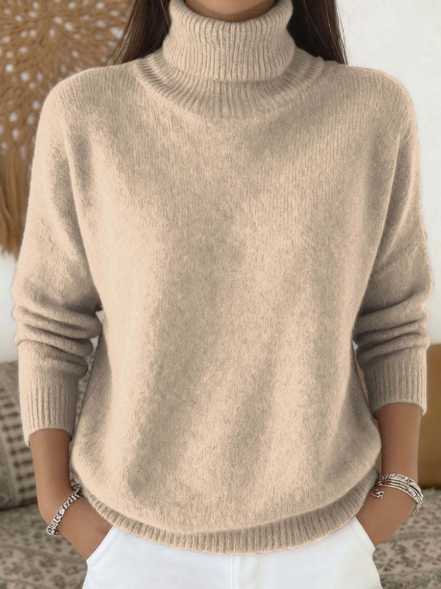 Women's Solid Color Casual Knit Turtleneck Pullover Sweater
