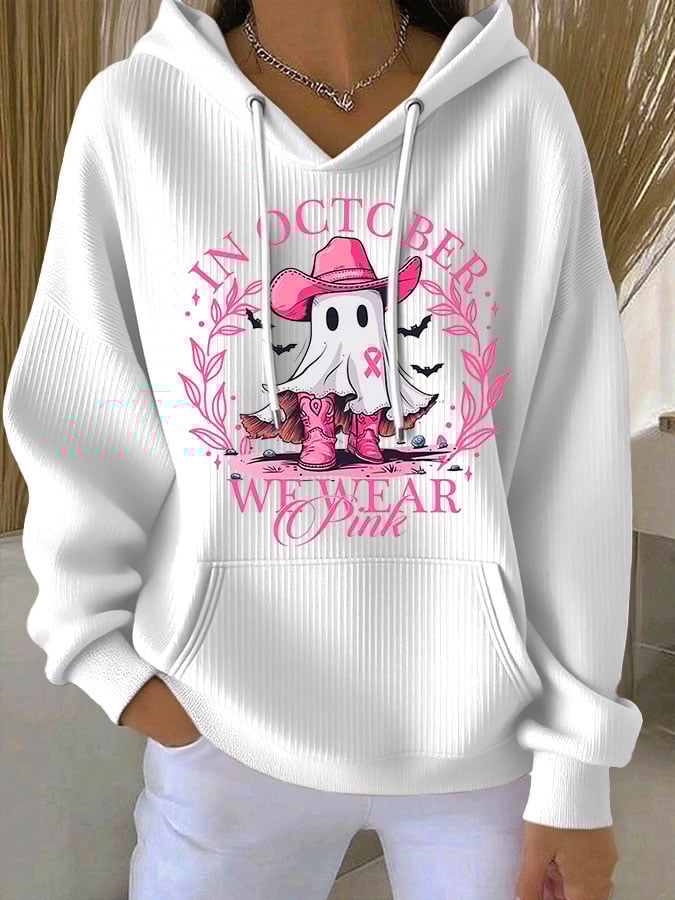 Women's Breast Cancer IN OCTOBER WE WEAR Pink Print Casual Hoodie