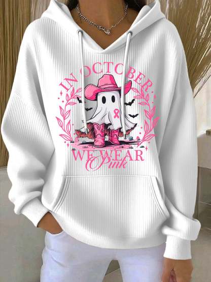 Women's Breast Cancer IN OCTOBER WE WEAR Pink Print Casual Hoodie