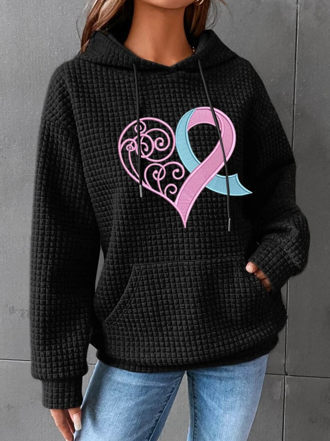 Women's Pink Heart Print Hoodie