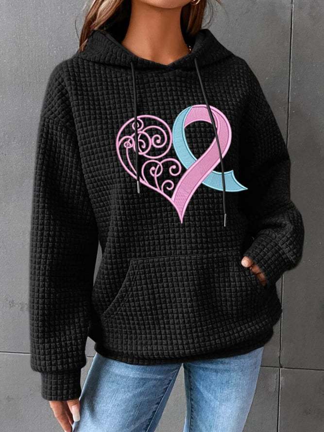 Women's Pink Heart Print Hoodie