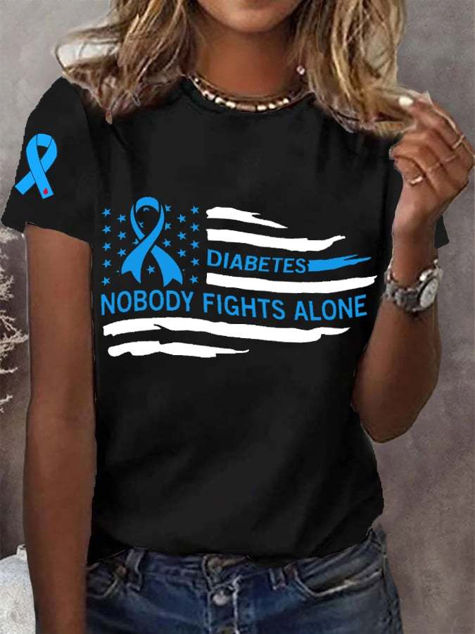 Women's Diabetes Nobody Fights Alone In November We Wear Blue American Flag Tee