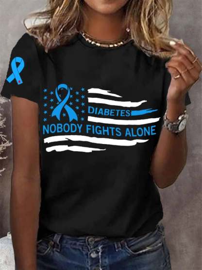 Women's Diabetes Nobody Fights Alone In November We Wear Blue American Flag Tee