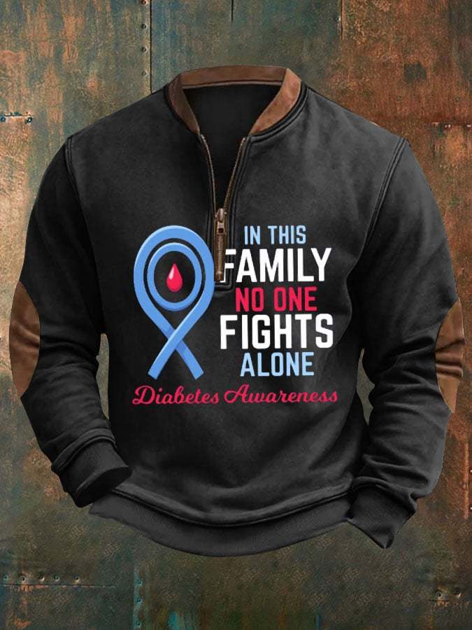 Men's No One Fight Alone Diabetes Awareness Casual Pullover