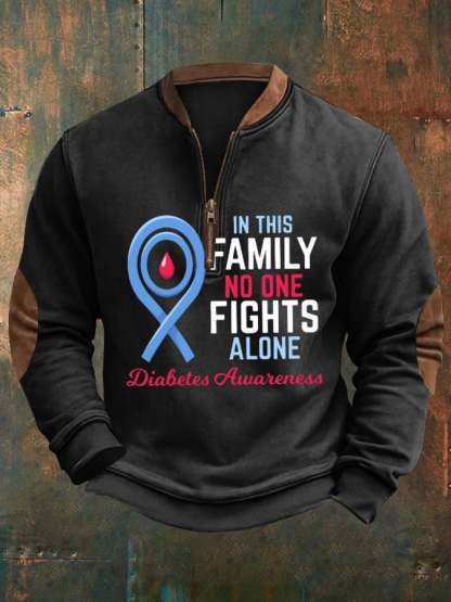 Men's No One Fight Alone Diabetes Awareness Casual Pullover