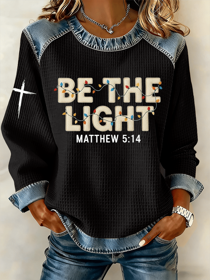 Women's Be The Light Christmas Faith Print Casual Sweatshirt