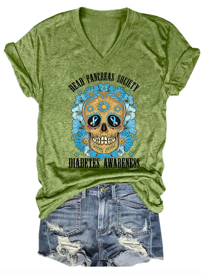 Women's Casual Diabetes Awareness Printed Short Sleeve T-Shirt