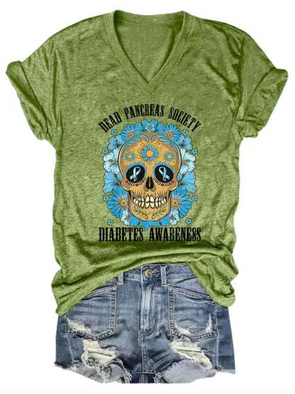 Women's Casual Diabetes Awareness Printed Short Sleeve T-Shirt