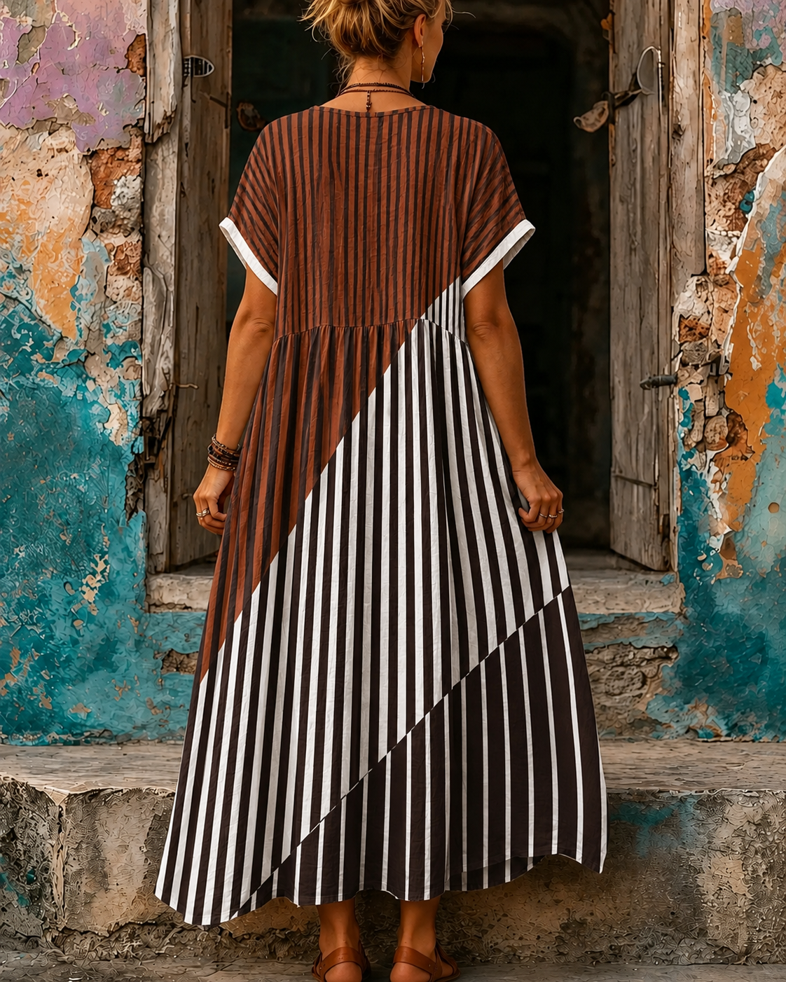 Casual Vacation Retro Geometric Print Maxi Dress