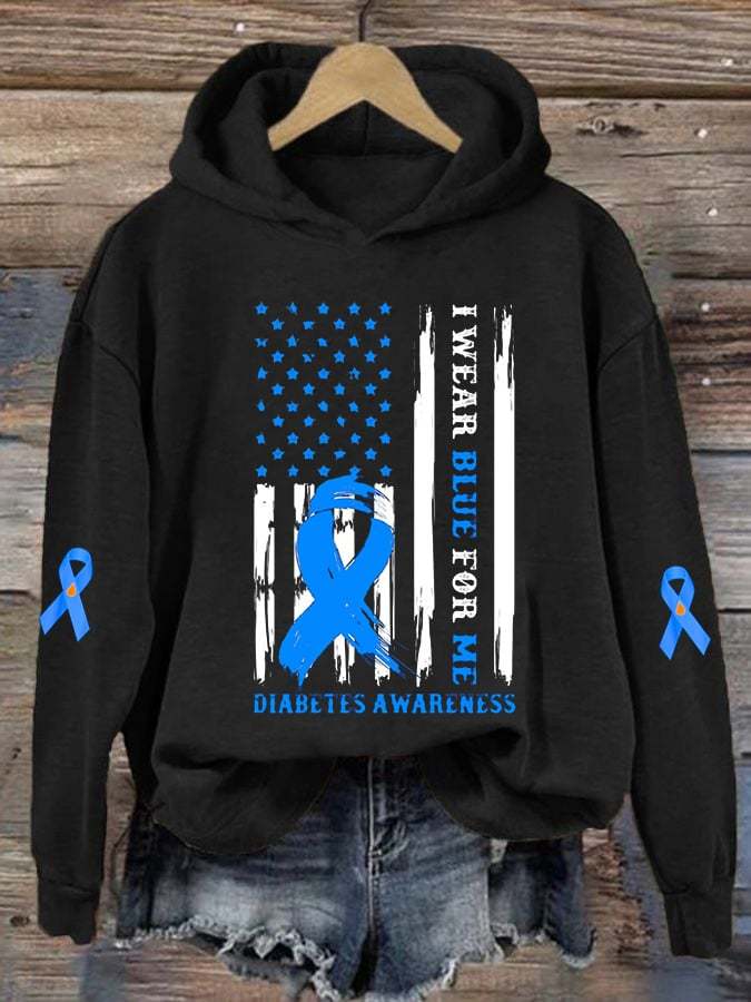Women'S I Wear Blue For Me Diabetes Awareness Print Casual Hoodie