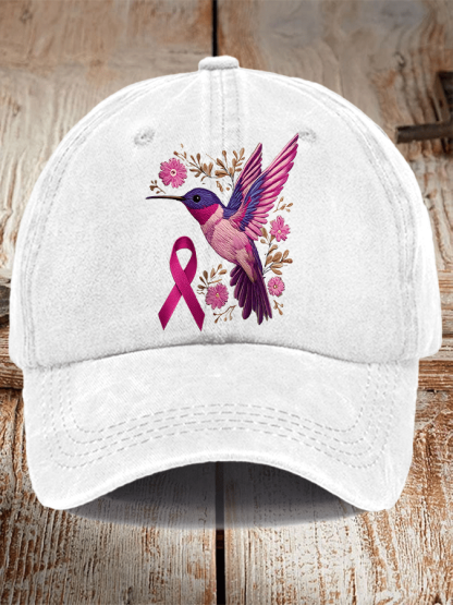 Breast Cancer Awareness Hummingbird Print Hat