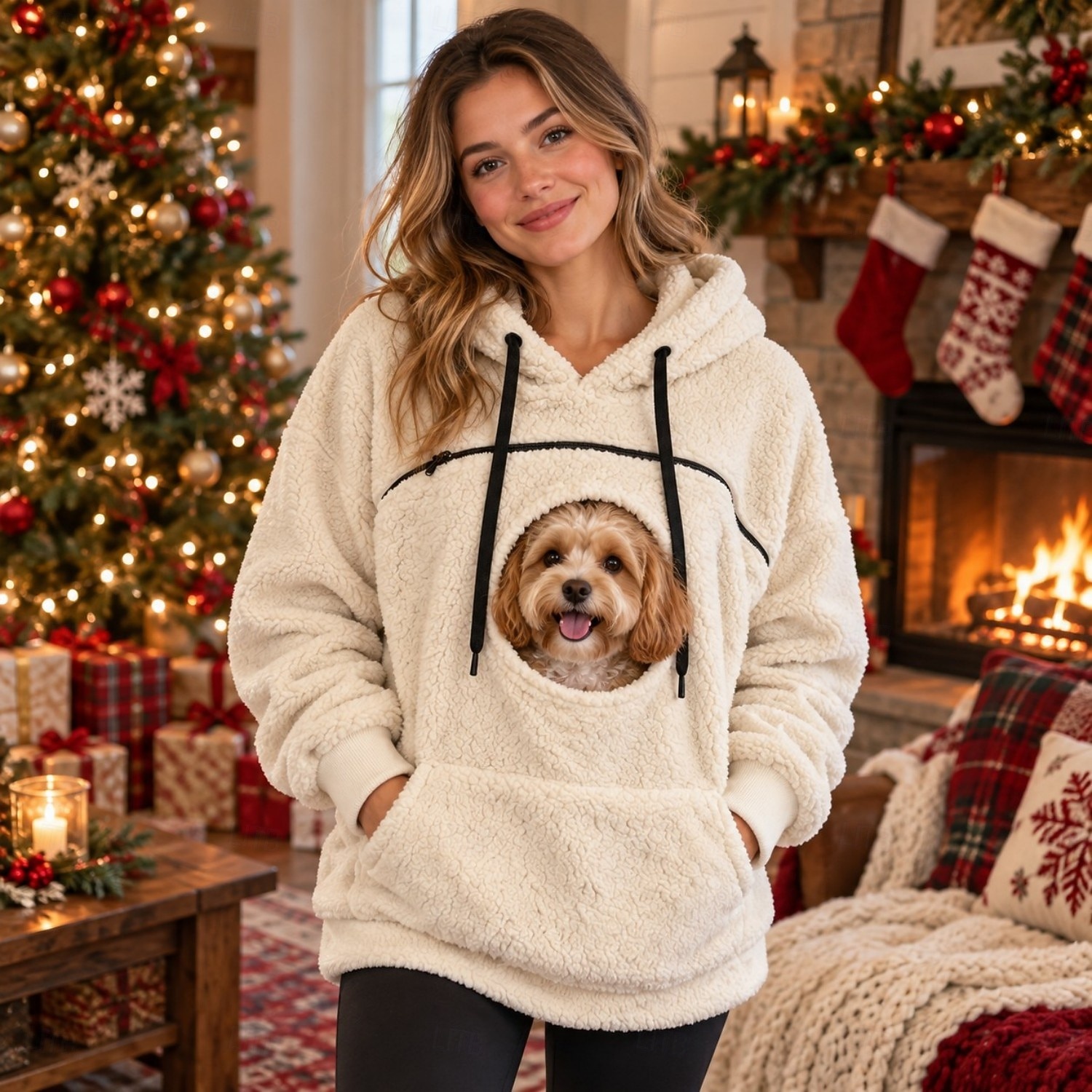 Christmas Bonding Pouch Hoodie Pet Lover Gifts Small Pet Carrier Cat Dog Cute Fleece Cozy for Women