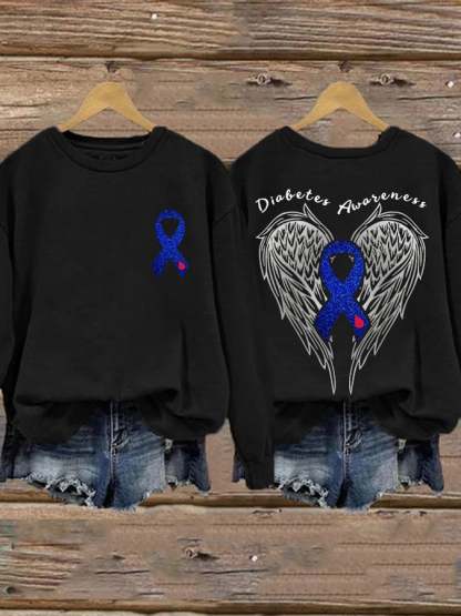 Retro Diabetes Awareness Wings Angel Blue Ribbon Print Sweatshirt