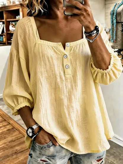 Pink Square-Neck Half-Button Shirt