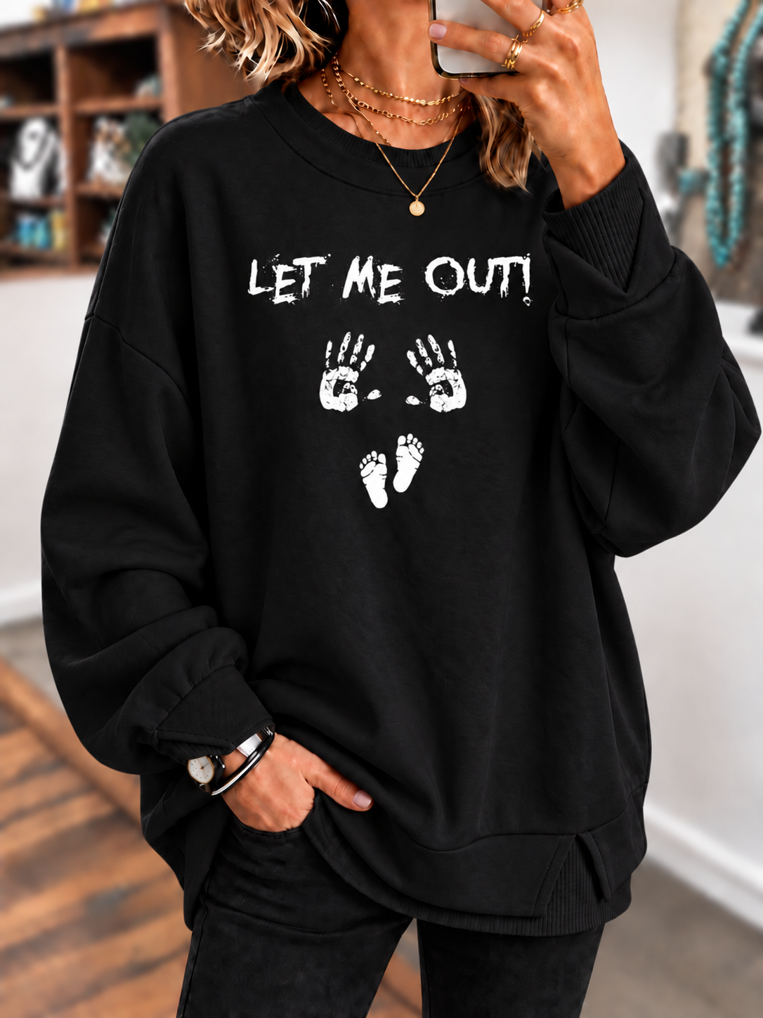 Let Me Out Funny Halloween Printed Sweatshirt