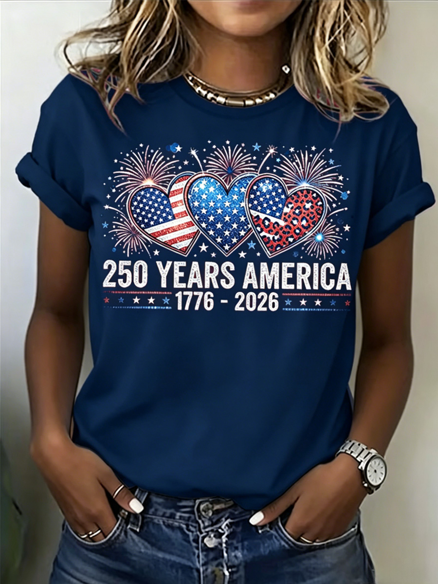 Women's Casual USA 250th Celebration Print Short Sleeve T-shirt
