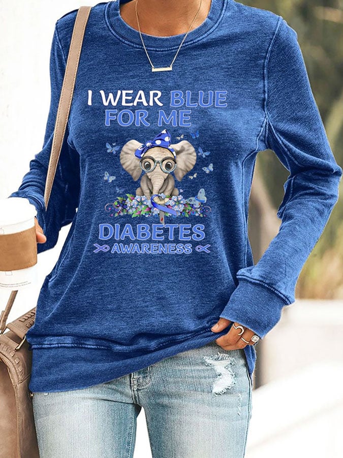Women's I Wear Blue For Me Diabetes Awareness Printed Casual Sweatshirt