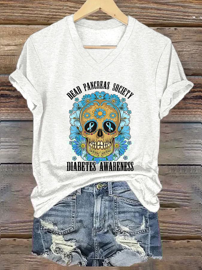 Women's Diabetes Awareness Print Casual T-shirt