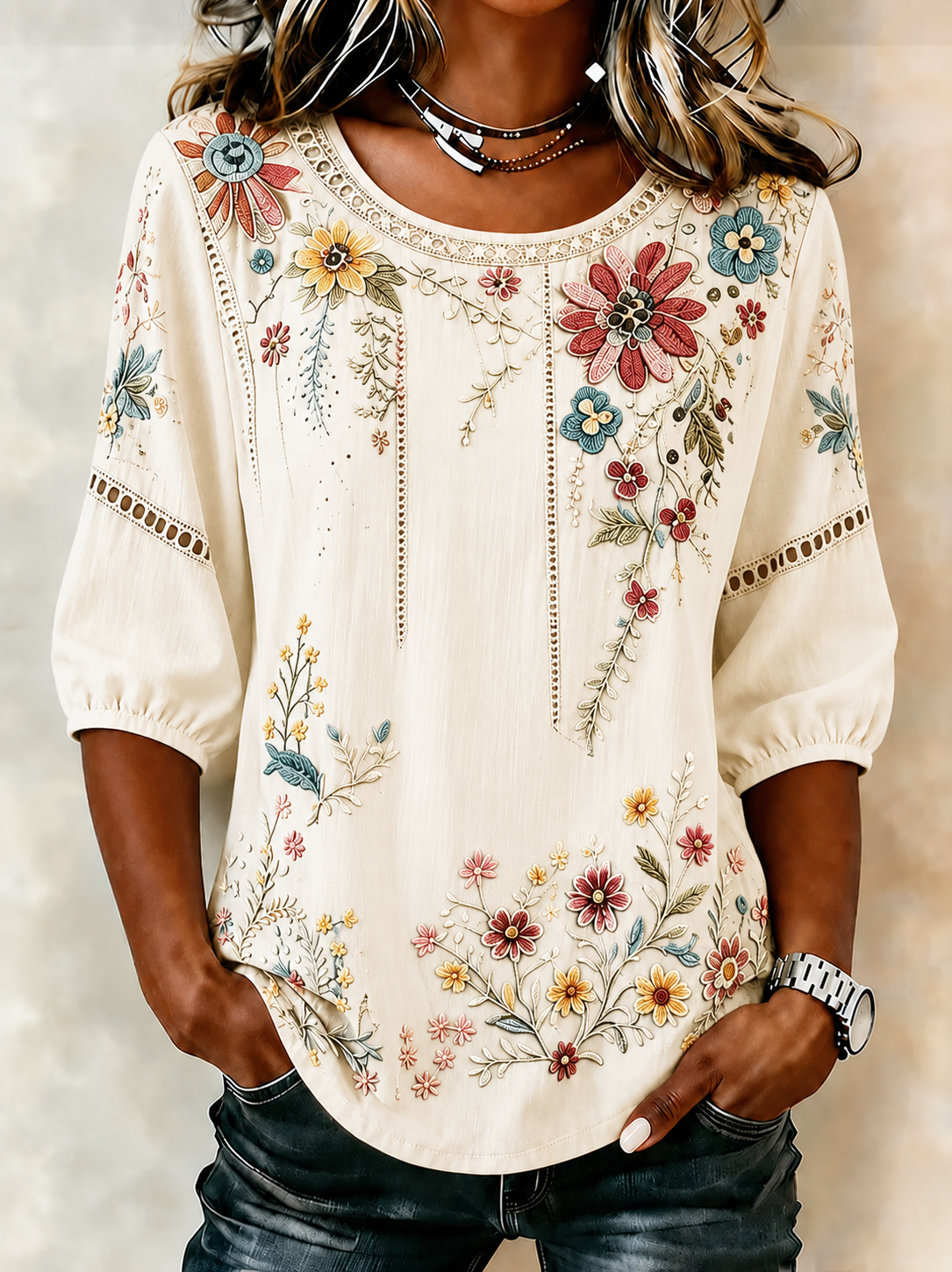 Women's Retro Floral Print Blouse