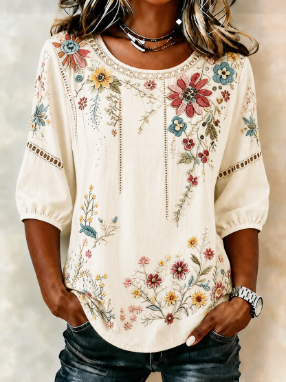 Women's Retro Floral Print Blouse