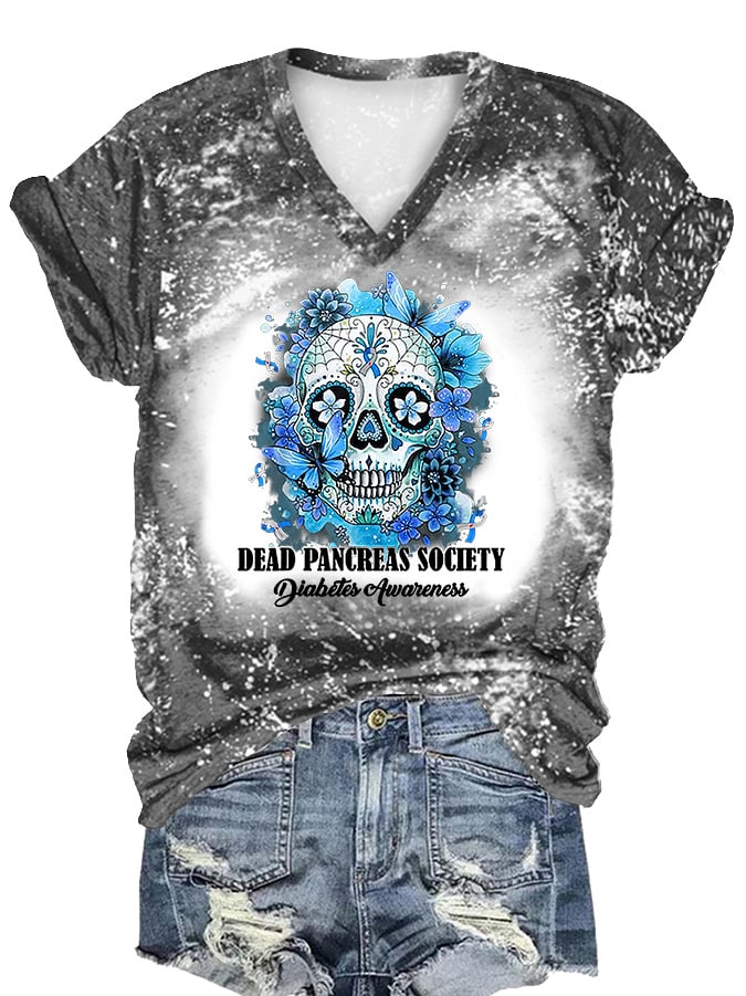 Women's Dead Pancreas Society Diabetes Awareness Print Casual T-Shirt