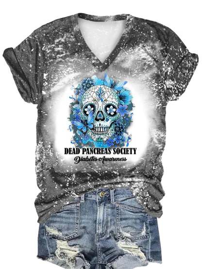 Women's Dead Pancreas Society Diabetes Awareness Print Casual T-Shirt