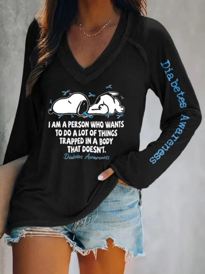 V-Neck Diabetes i im a person  Long Sleeve T-Shirt