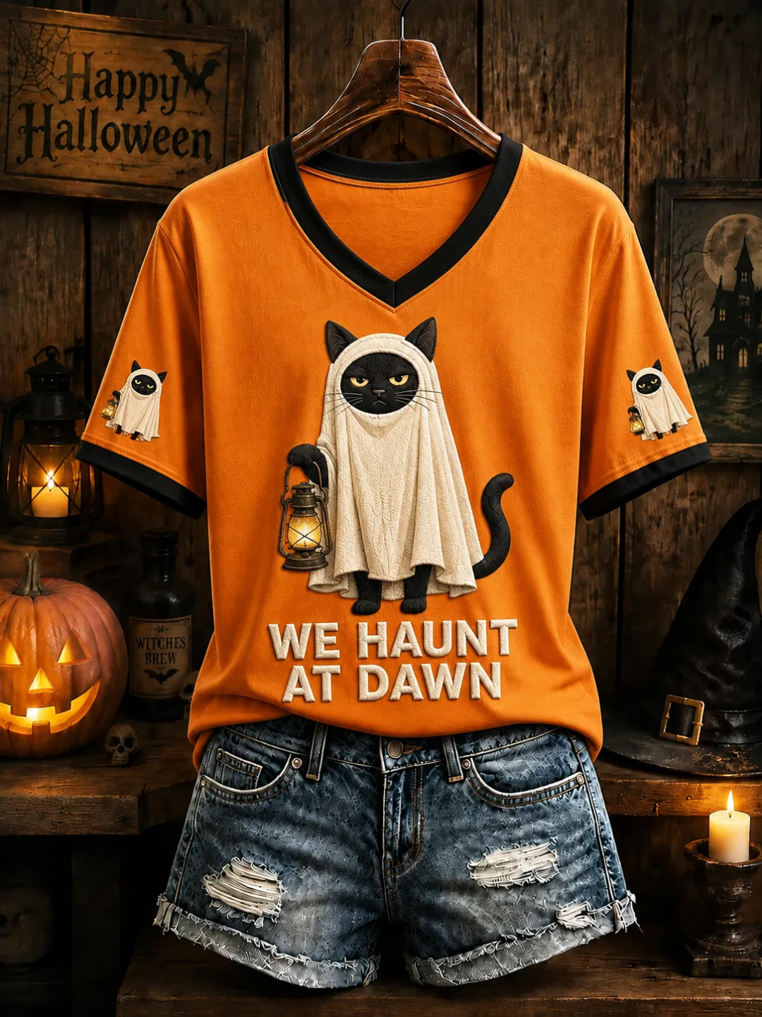 Halloween Print V-Neck T-Shirt