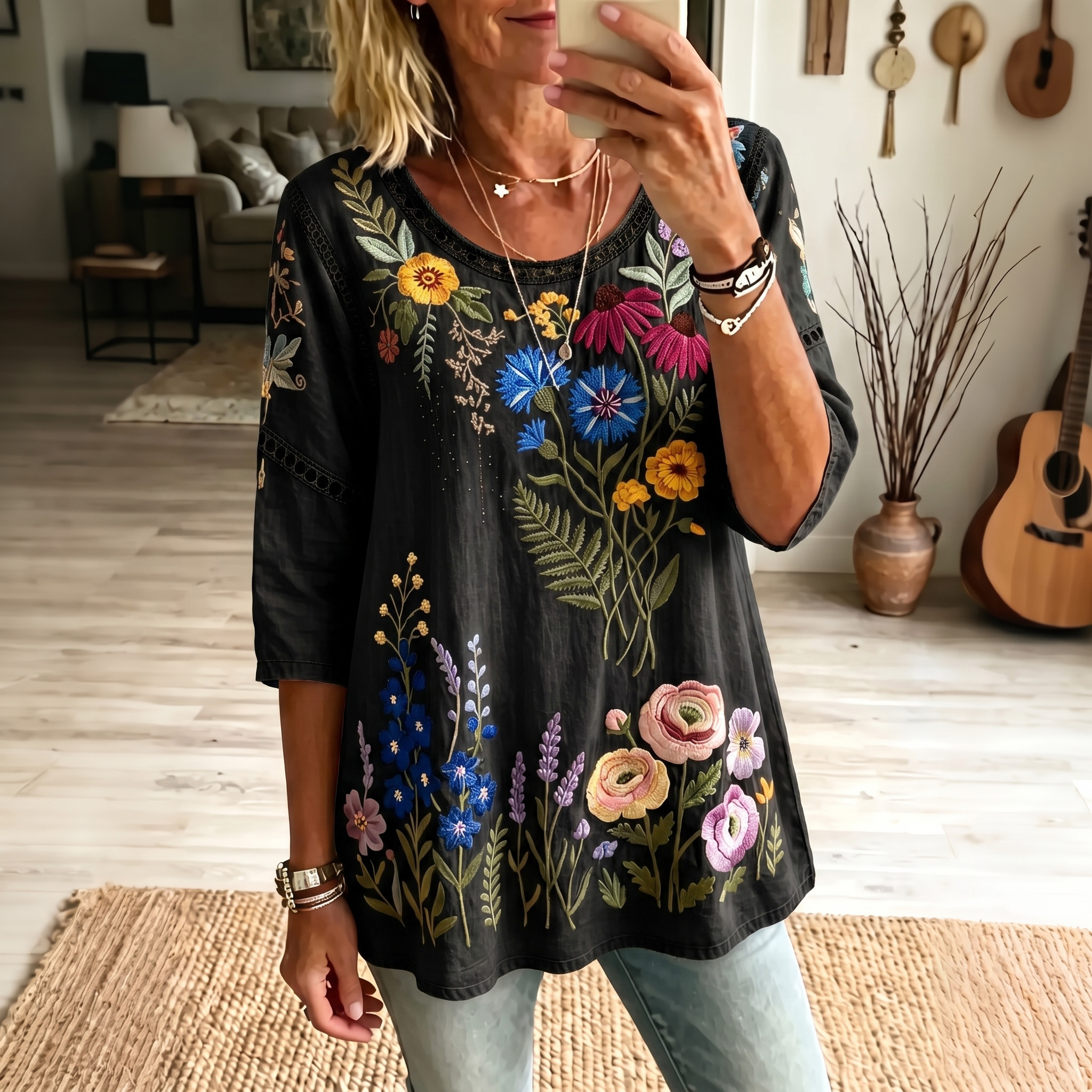 Retro Boho Forlal Print Blouse