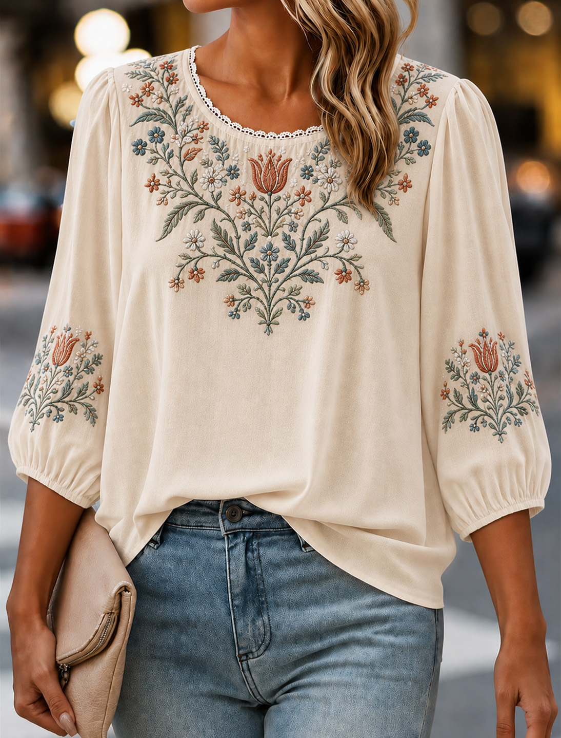 Women's Retro Floral Print Blouse