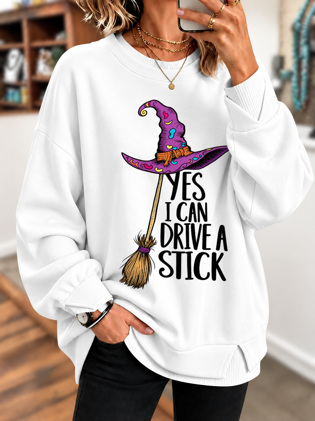 Yes I Can Drive a Stick Printed Sweatshirt