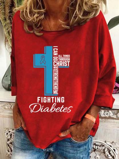 Women's Cross Fighting Diabetes Print T-Shirt