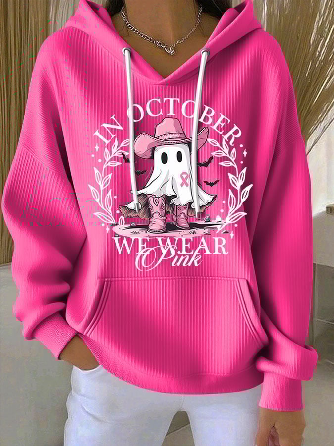 Women's Breast Cancer IN OCTOBER WE WEAR Pink Print Casual Hoodie