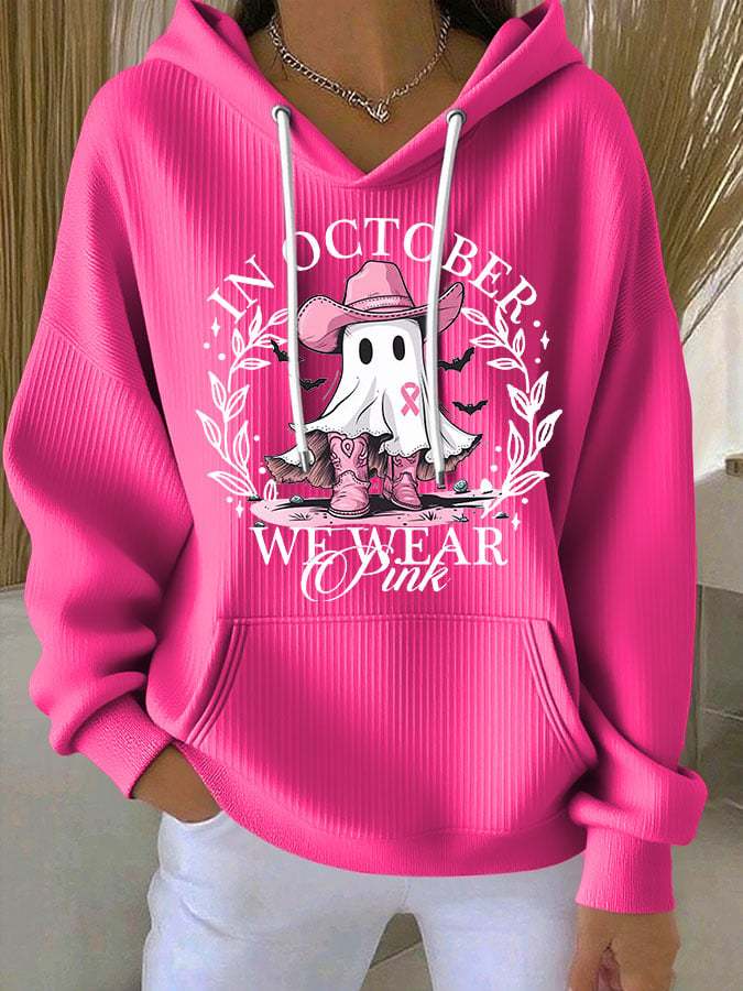 Women's Breast Cancer IN OCTOBER WE WEAR Pink Print Casual Hoodie
