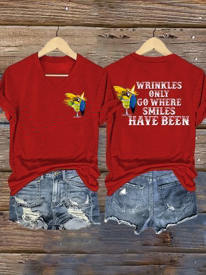 Women's Retro  Wrinkles Only Go Where Smiles Have Been Print T-Shirt