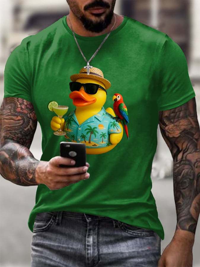 Men's Retro Vacation Parrot Margarita Memorial Duck Print T-Shirt