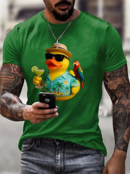 Men's Retro Vacation Parrot Margarita Memorial Duck Print T-Shirt