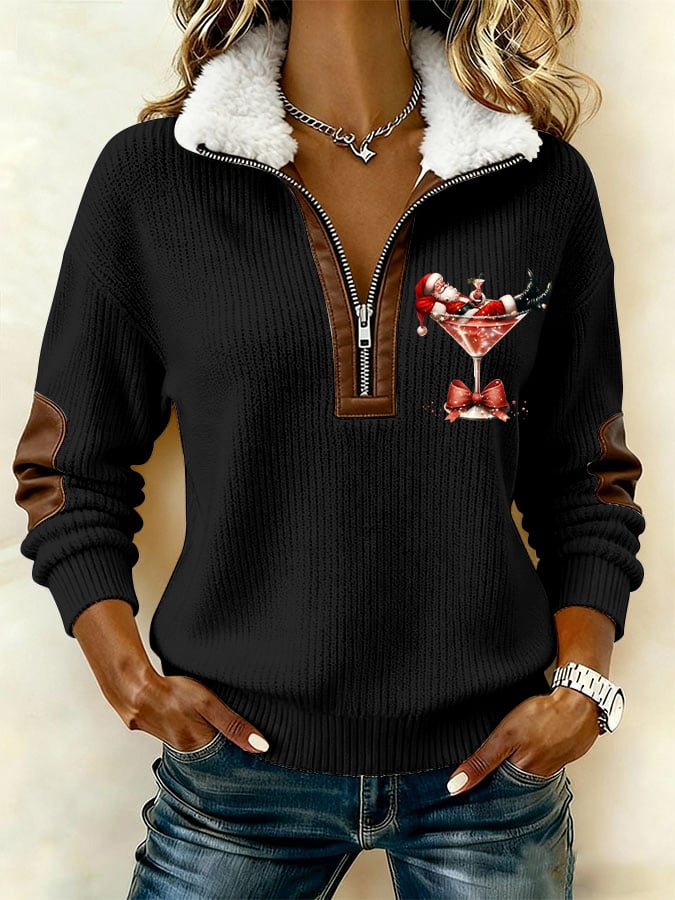 Women's Casual Christmas Margaret Santa Claus Fur Collar Zipper Sweatshirt
