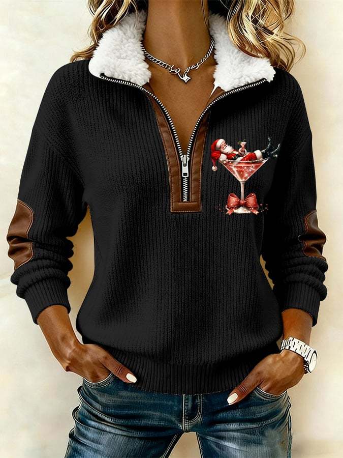 Women's Casual Christmas Margaret Santa Claus Fur Collar Zipper Sweatshirt