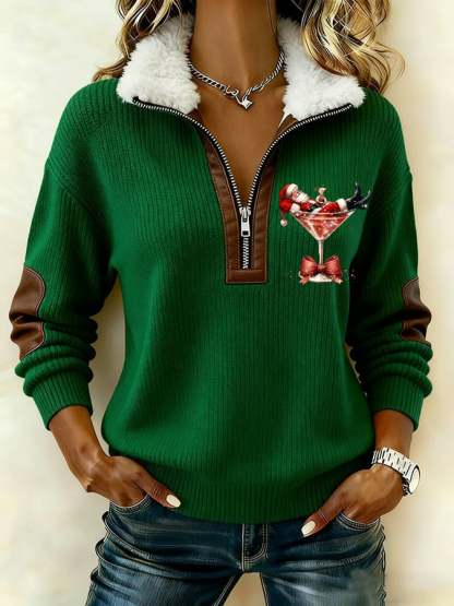 Women's Casual Christmas Margaret Santa Claus Fur Collar Zipper Sweatshirt