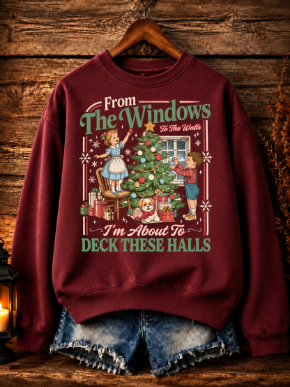 Christmas From The Window To The Walls Pattern Crew Neck Sweatshirt
