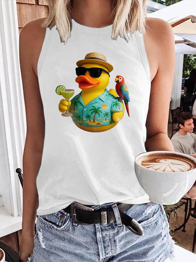 Retro Vacation Parrot Margarita Memorial Duck Print Tops Tank