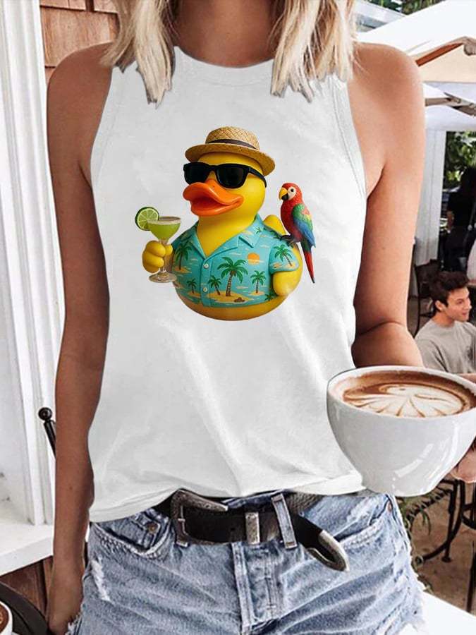 Retro Vacation Parrot Margarita Memorial Duck Print Tops Tank