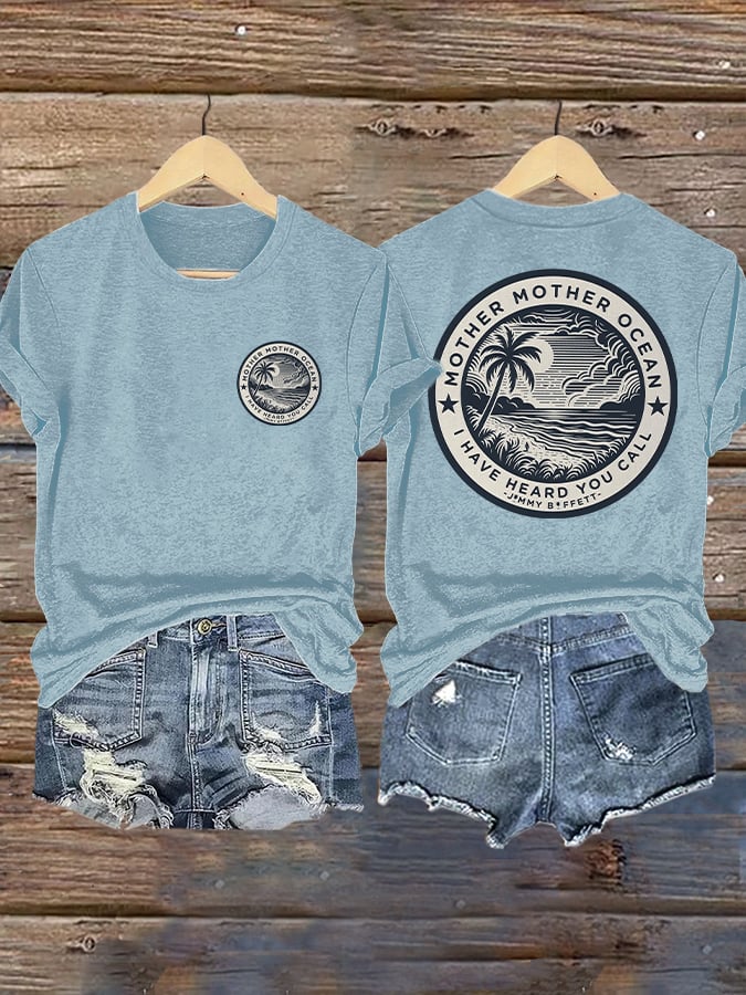 Retro Mother, Mother Ocean, I Have Heard You Call Print T-Shirt