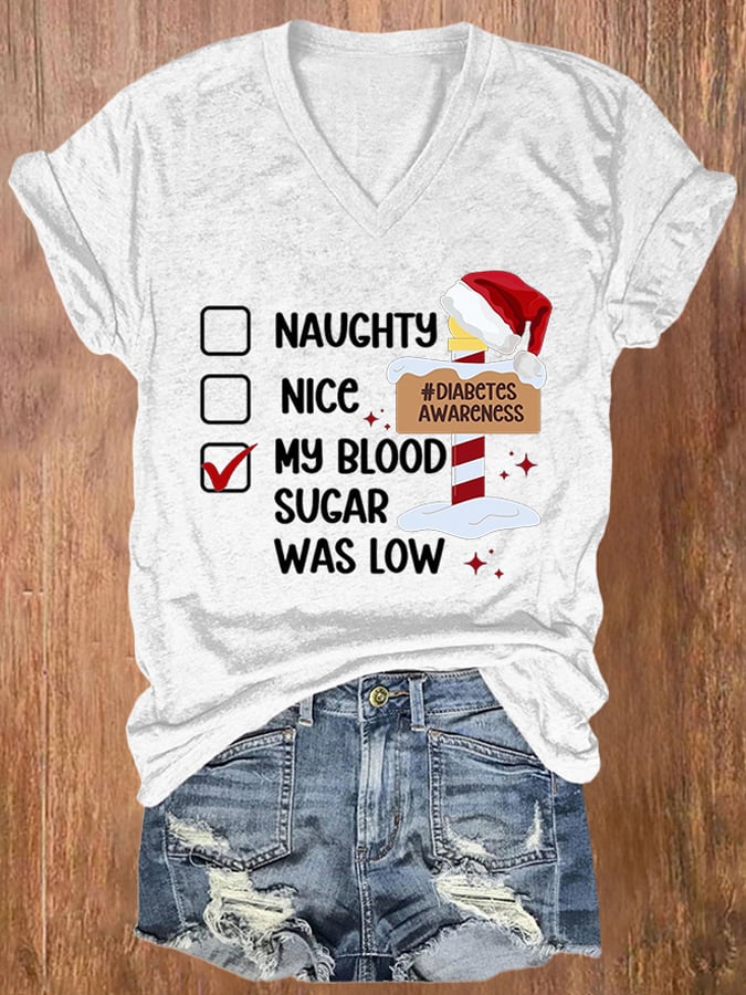 Women's Casual Diabetes Awareness Printed Short Sleeve T-Shirt