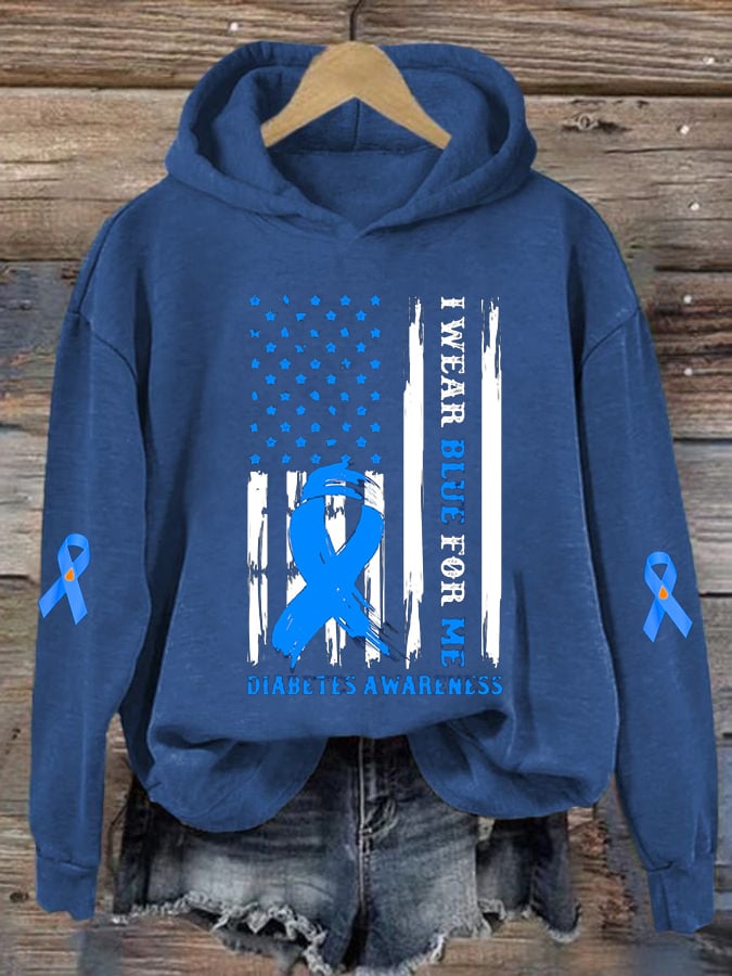 Women'S I Wear Blue For Me Diabetes Awareness Print Casual Hoodie
