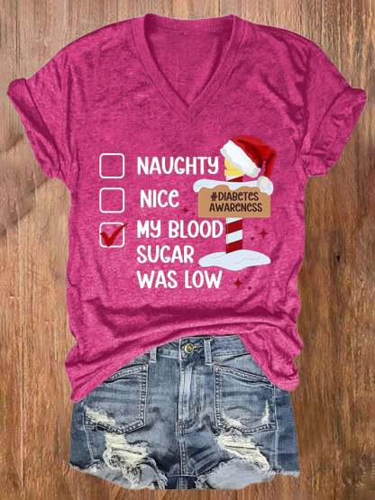 Women's Casual Diabetes Awareness Printed Short Sleeve T-Shirt