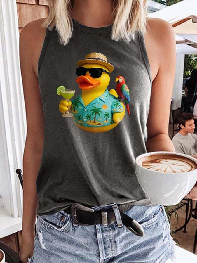 Retro Vacation Parrot Margarita Memorial Duck Print Tops Tank